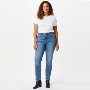 Levis 724 High Rise Straight Leg Jeans Light Med Wash Stretch Denim Casual